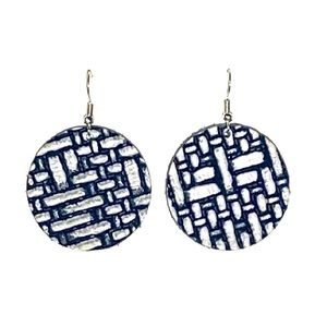 Real Genuine Leather Earrings - Black wash weave